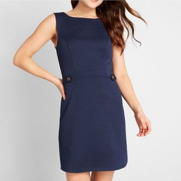 NWT Modcloth Sixties Signature Navy Textured Stretch Knit Dress Size Medium - Picture 1 of 10